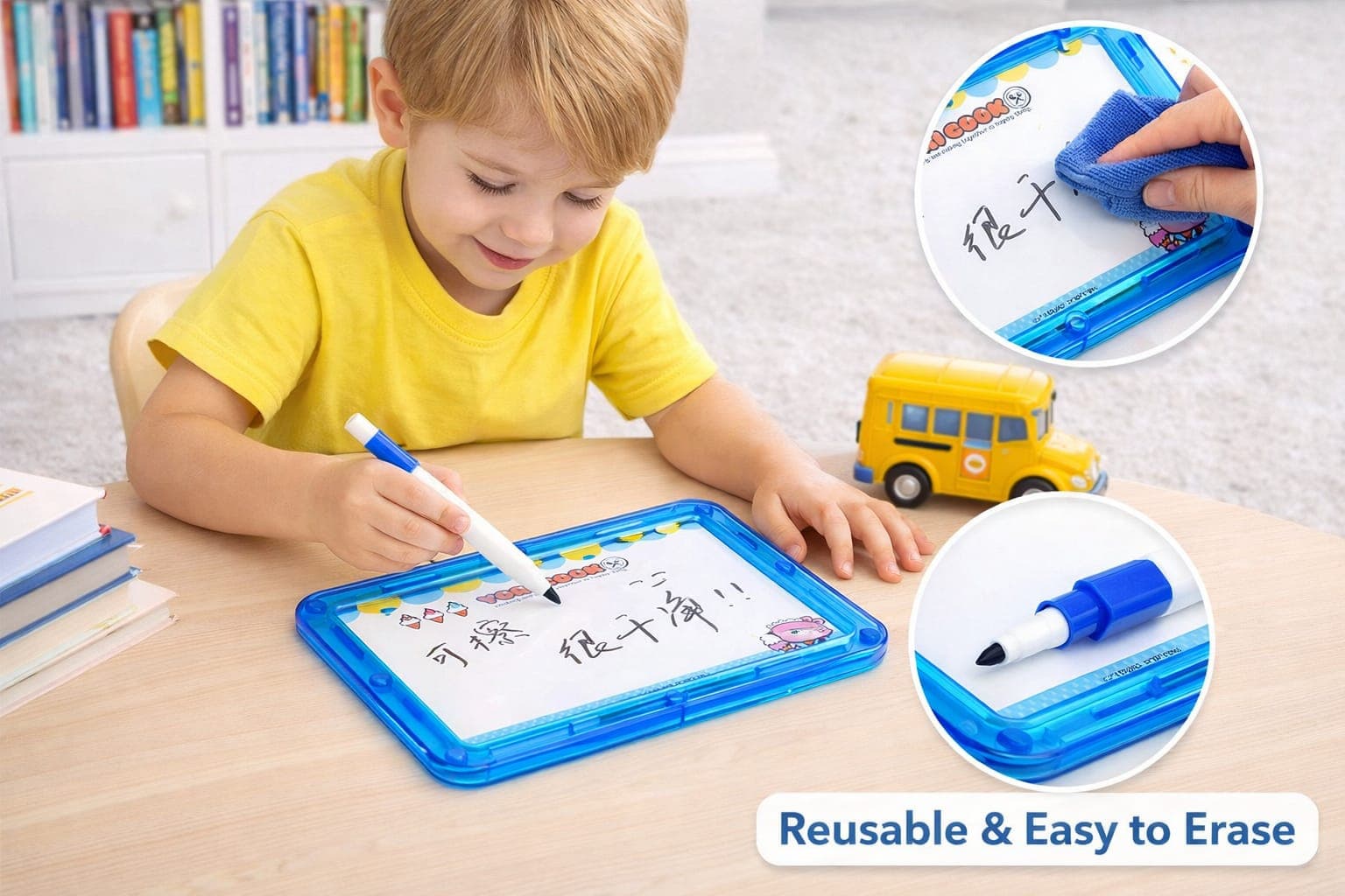 Kids Magnetic Drawing Board with 4 Color Markers | Reusable Dry Erase Writing & Doodle Board | Educational Learning Slate for Boys & Girls | Pack of 1 — thumbnail 2