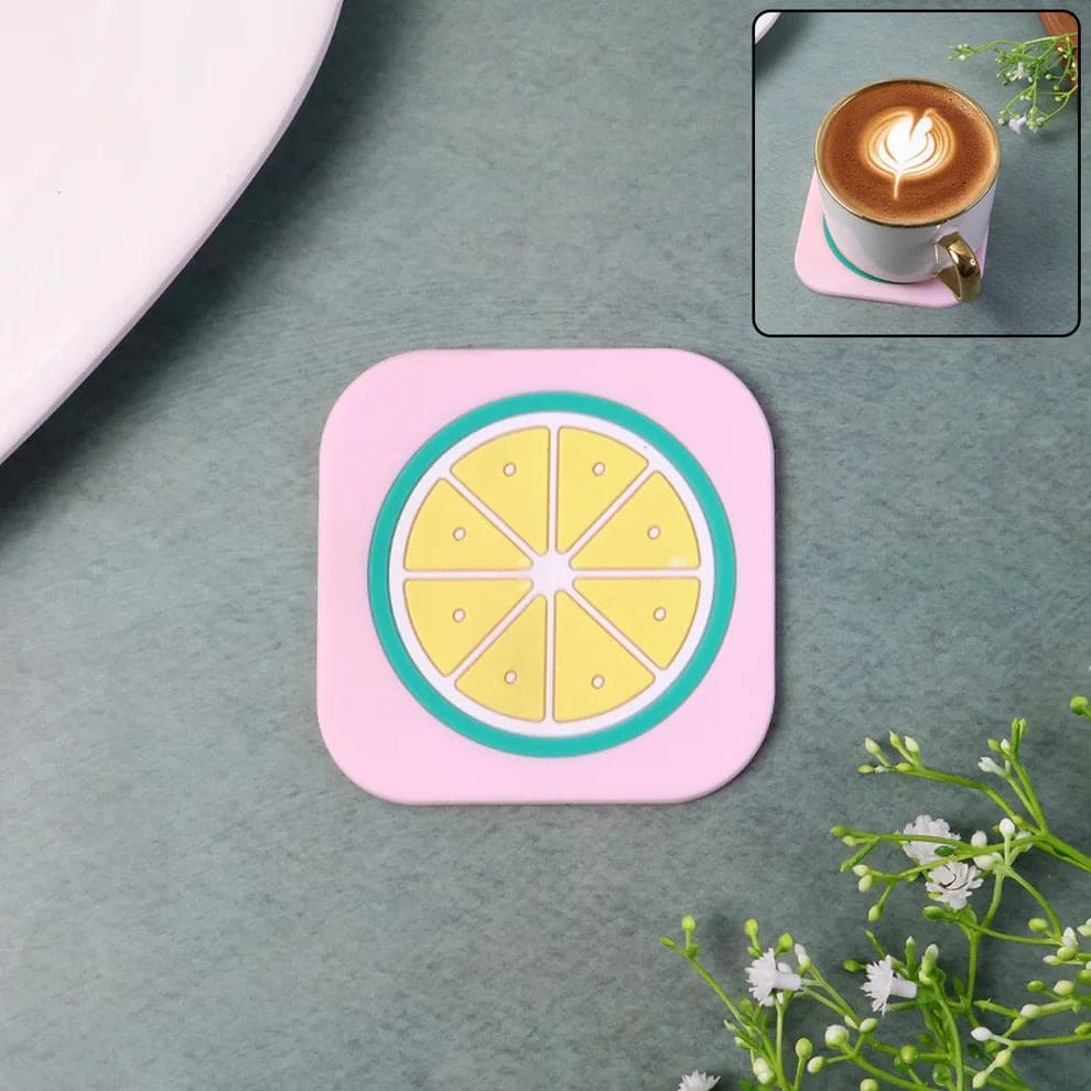 Cute Lemon Silicone Cup Coaster for Tea & Coffee Mugs | Non-Slip Heat Resistant Drink Coaster | Table Protection Mat (Pack of 1) — thumbnail 2