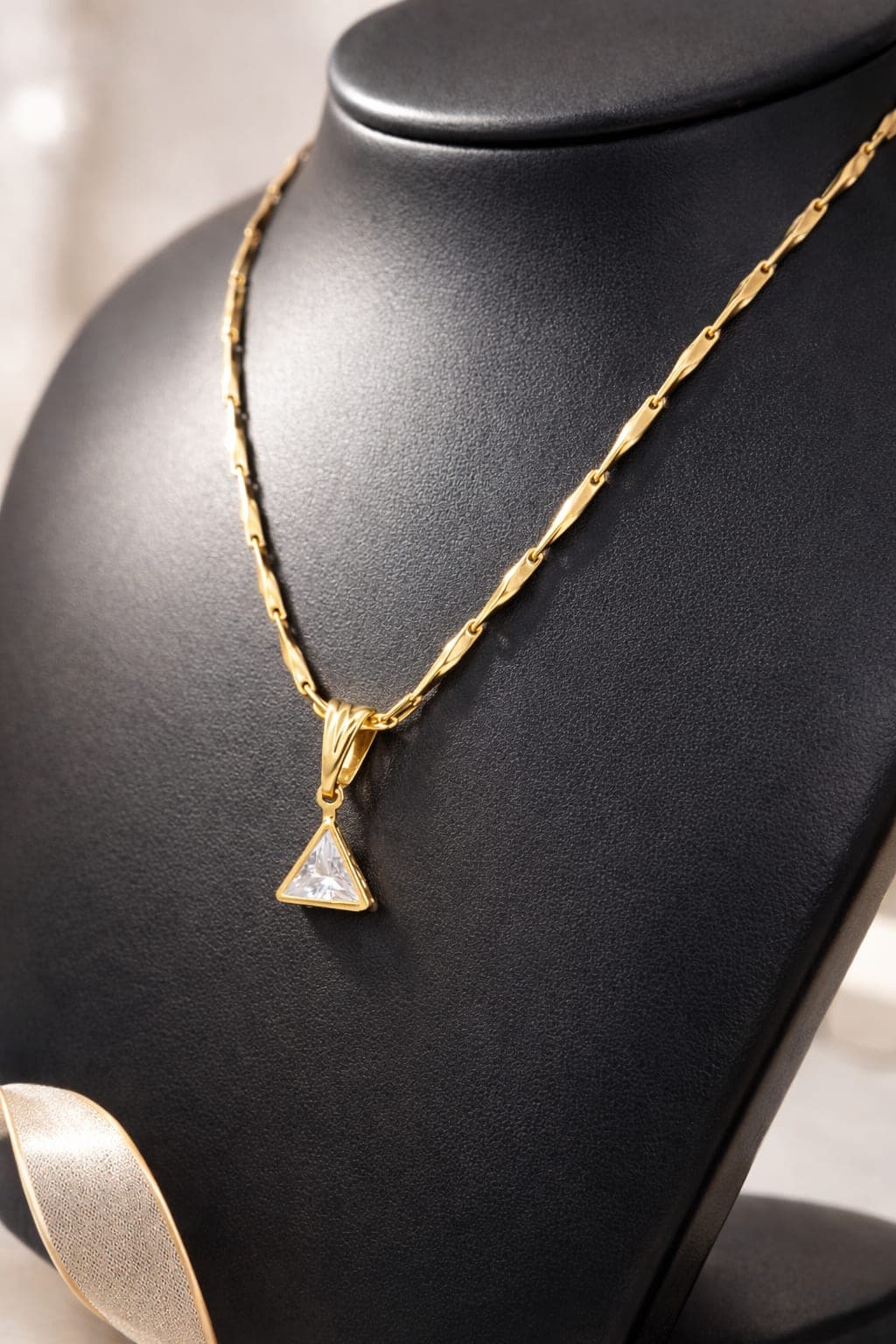 Gold Plated Triangle Crystal Pendant Necklace for Women | Elegant Minimalist Chain Necklace — view 1