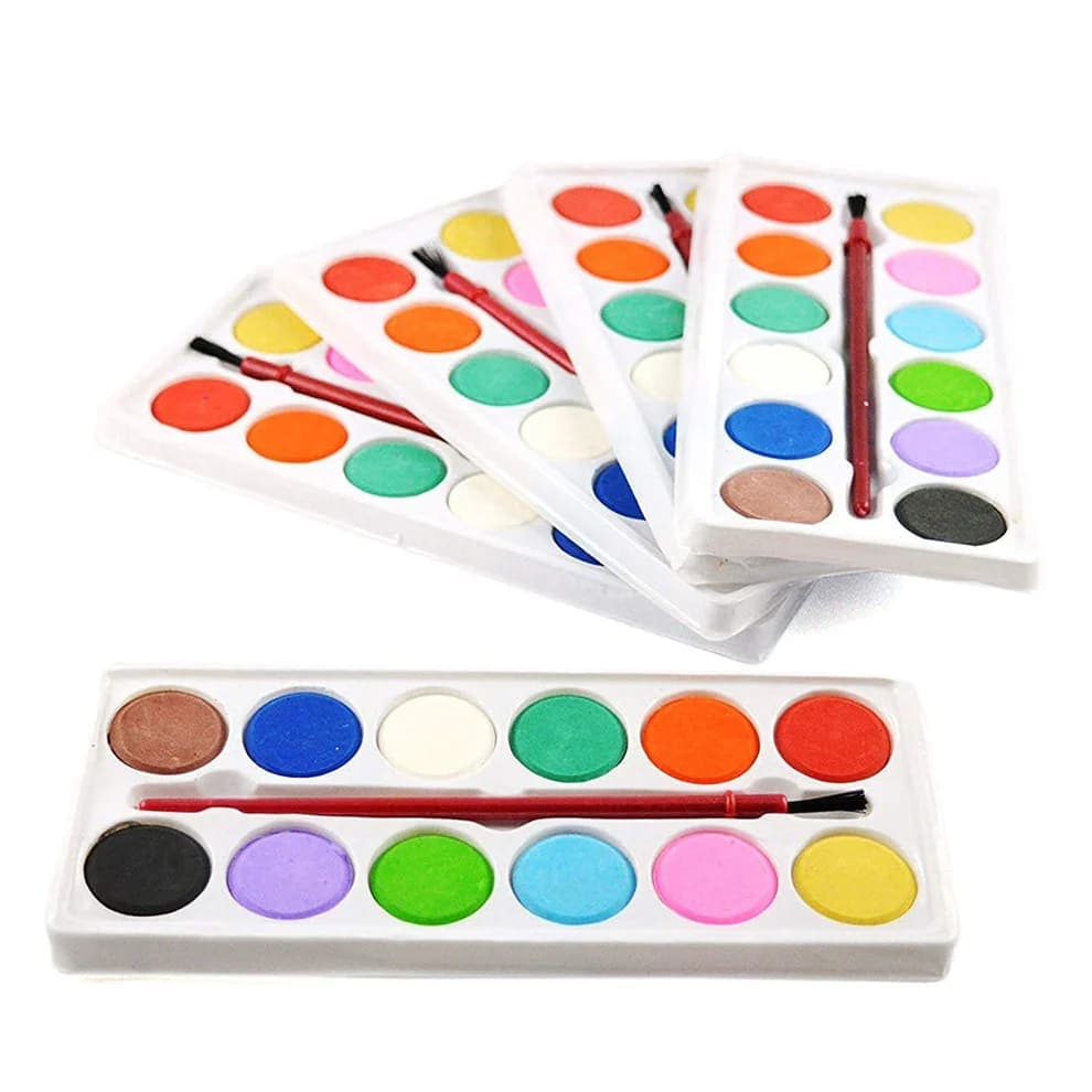 12 Shades Water Color Paint Set with Brush | Watercolour Cakes for Kids, Students & Artists | Non-Toxic Water Paint Kit — thumbnail 3