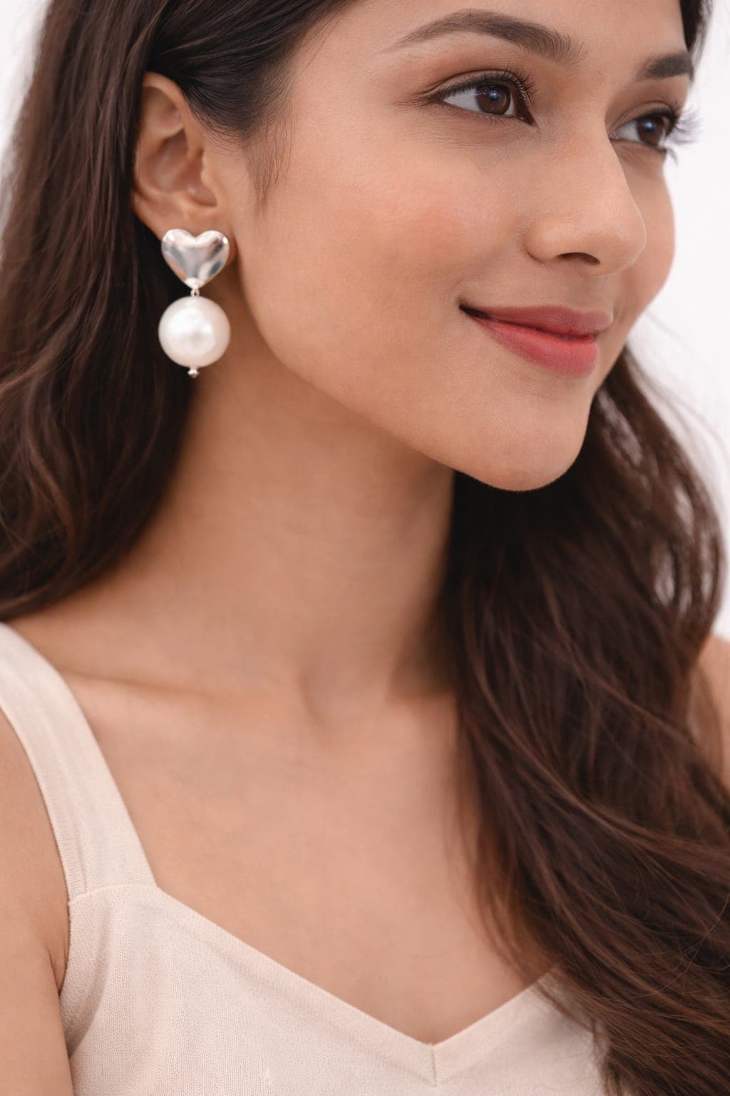 Shringarika Heart Pearl Drop Earrings for Women & Girls | Silver Finish Heart Stud with Pearl Dangle | Elegant Party Wear Fashion Jewellery — thumbnail 2