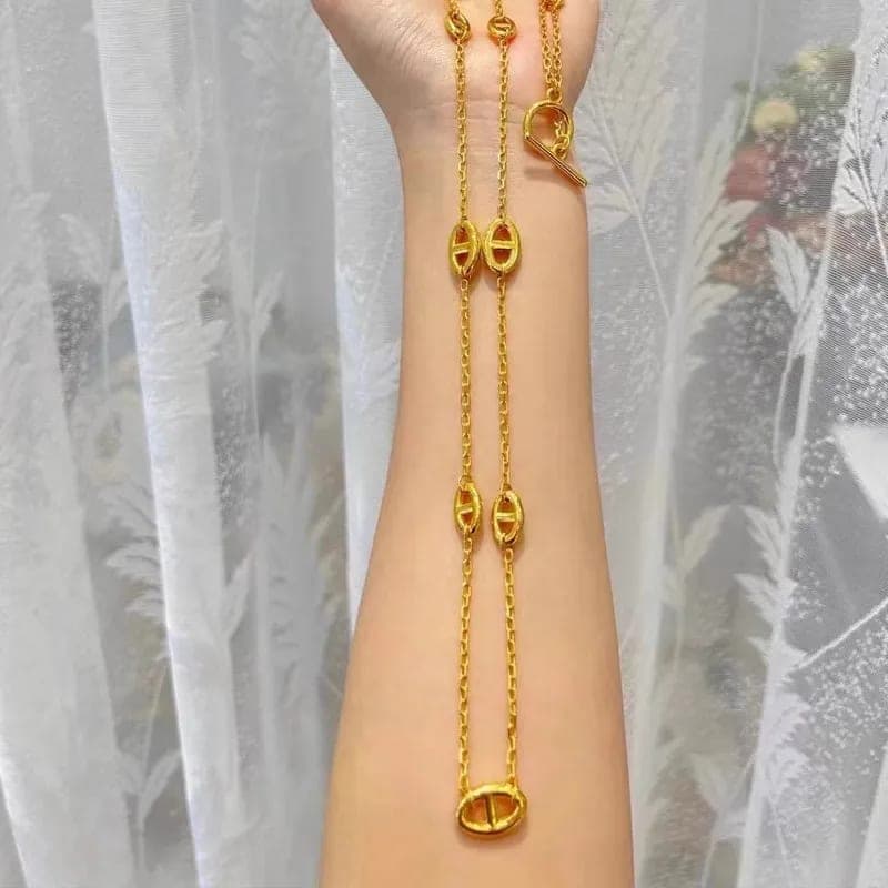 Gold Plated Y-Shaped Long Pendant Chain Necklace for Women & Girls | Elegant Korean Style Fashion Necklace — thumbnail 2