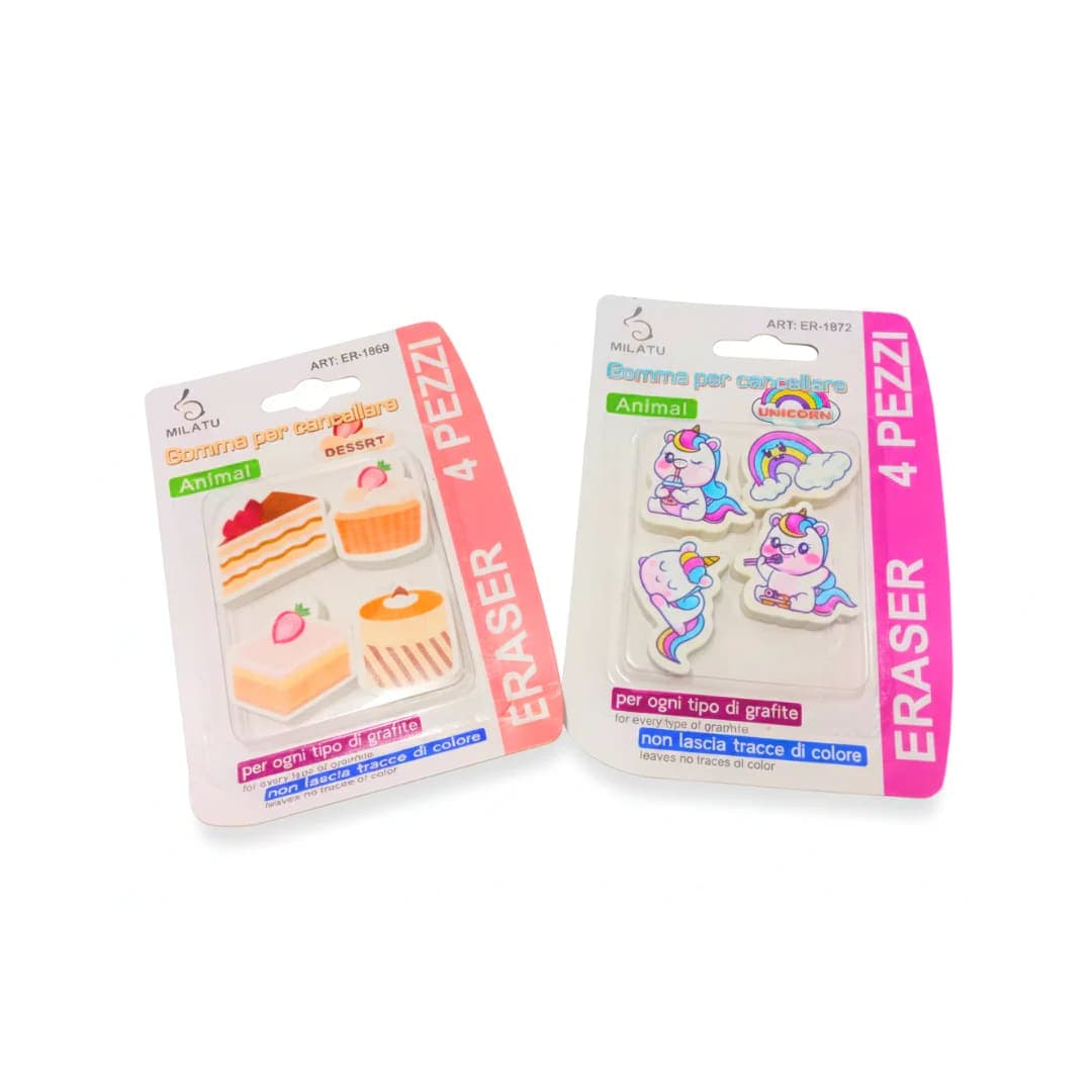 Cute Cartoon Theme Pencil Eraser Set | Soft Non-Toxic Rubber Erasers for Kids | School Stationery | Random Design | Pack of 1(4 Eraser inside) — thumbnail 2