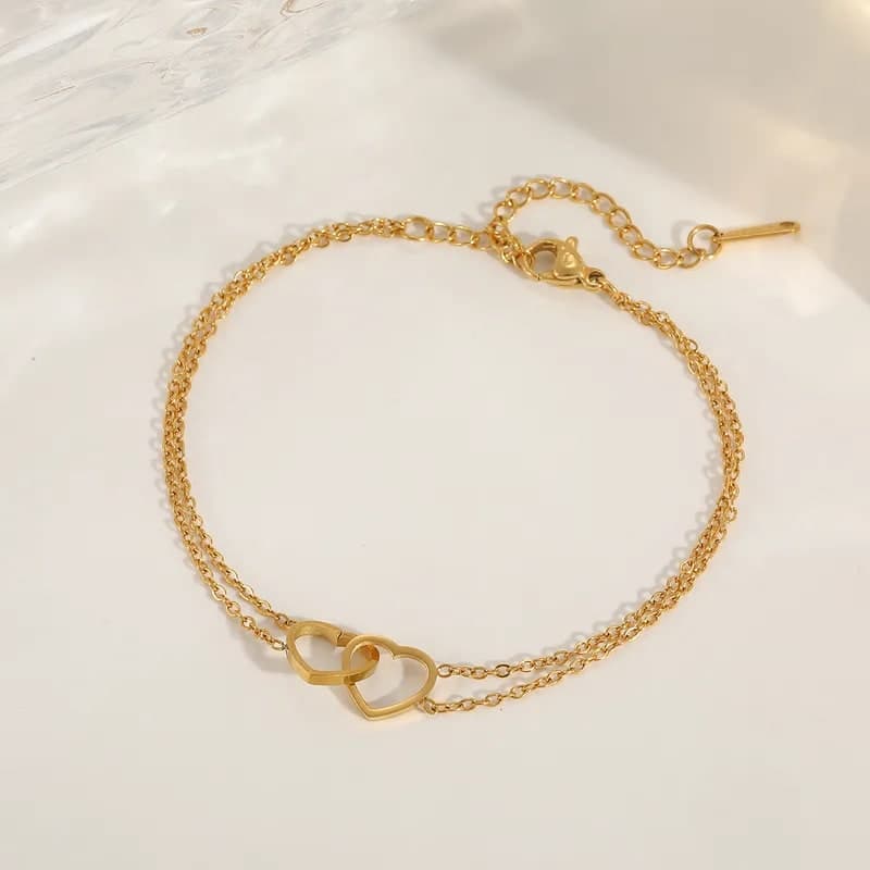 Gold Plated Double Heart Pendant Necklace for Women & Girls | Minimalist Heart Chain Necklace — thumbnail 4