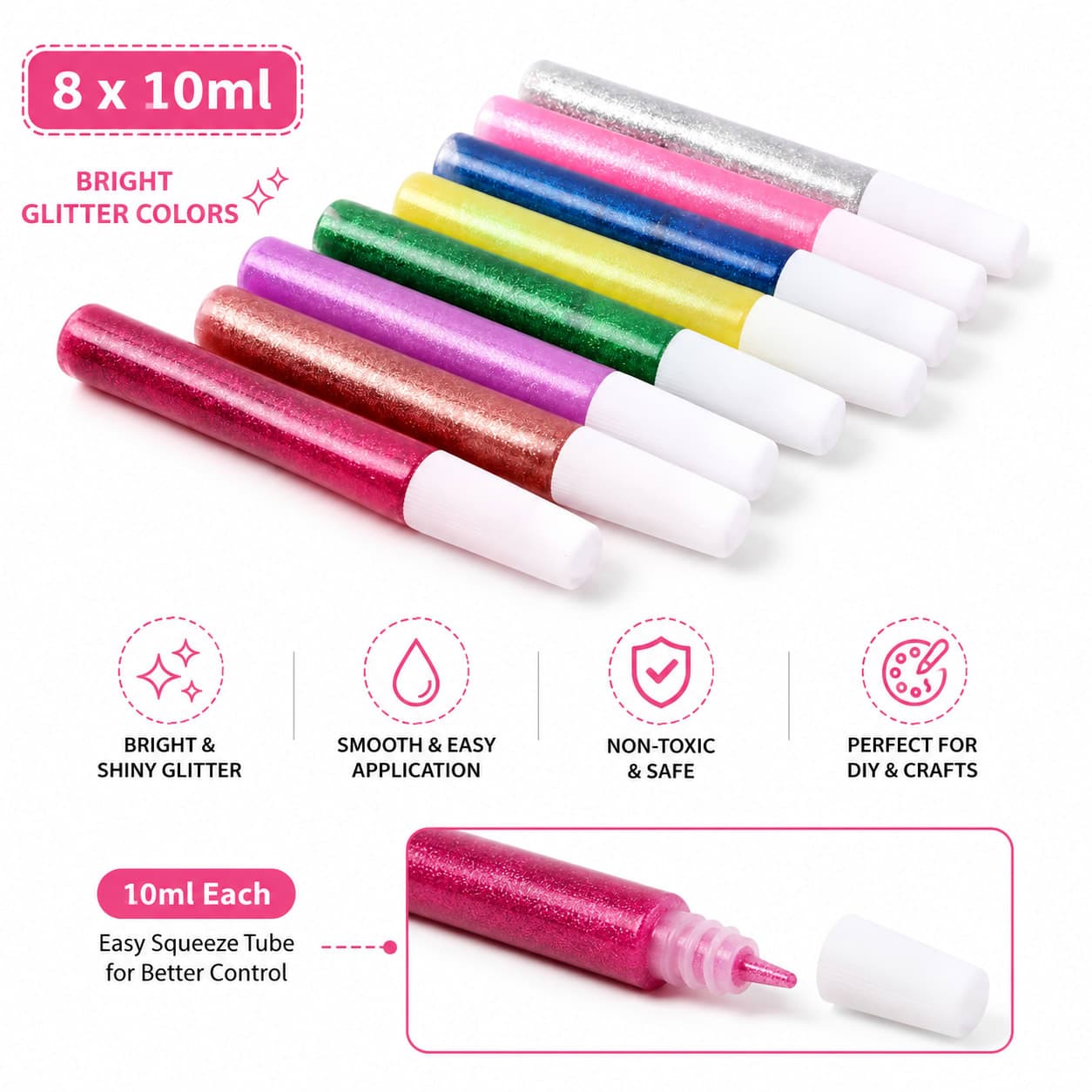 DIY Glitter Glue Pen Set – 8 Pieces x 10ml | Multicolor Sparkle Craft Glue | Non-Toxic Adhesive for School Projects, Scrapbooking, Card Making & DIY Art — thumbnail 2