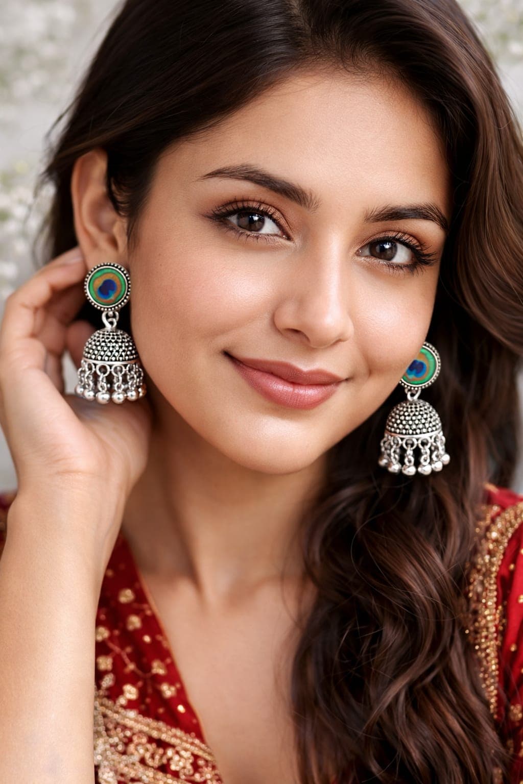 Oxidised Silver Peacock Feather Jhumka Earrings for Women | Traditional Ethnic Dome Dangler Earrings — view 1