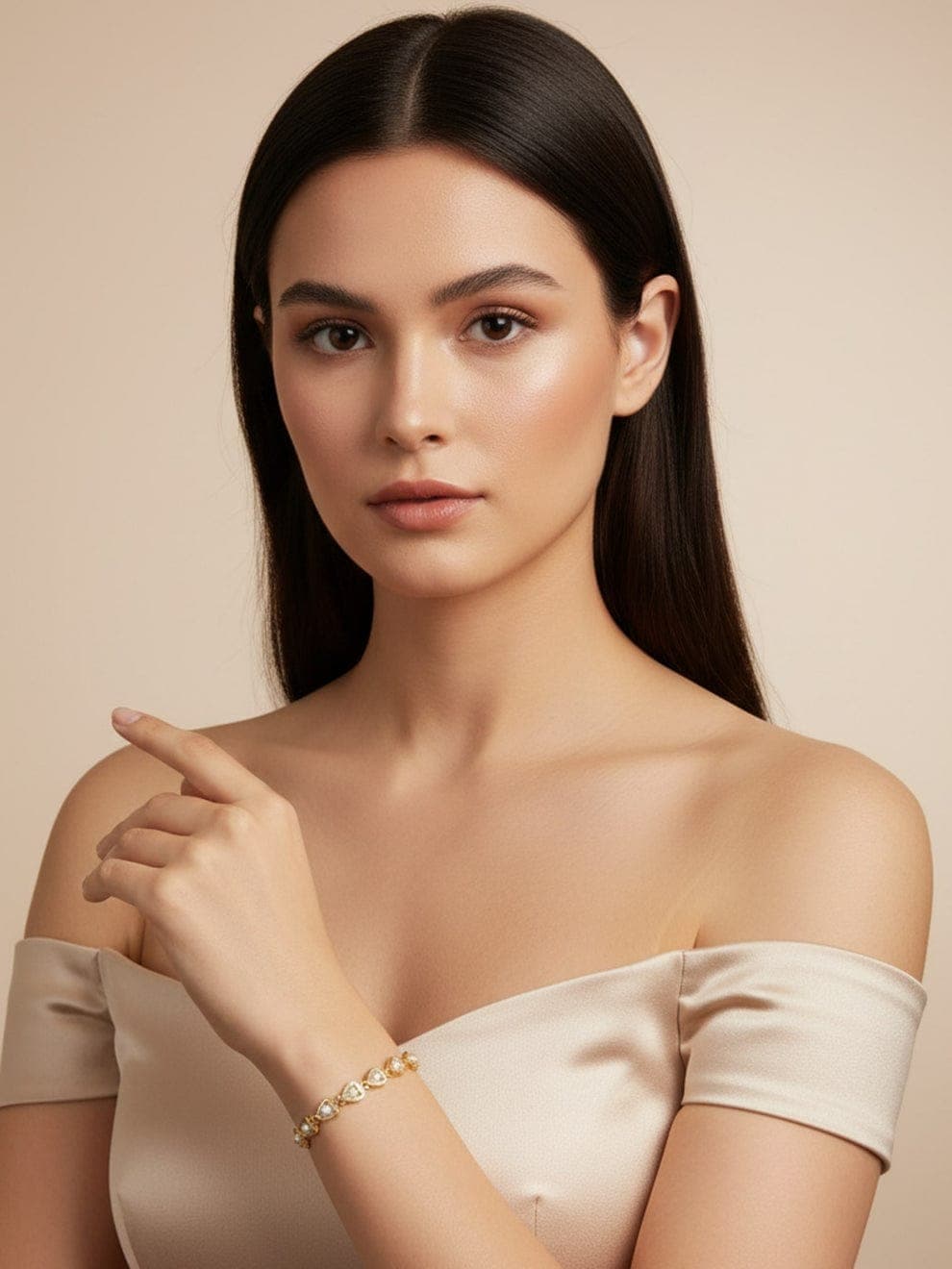 Pearl Heart Gold Plated Adjustable Bracelet for Women | Elegant Heart Link Bracelet — thumbnail 2
