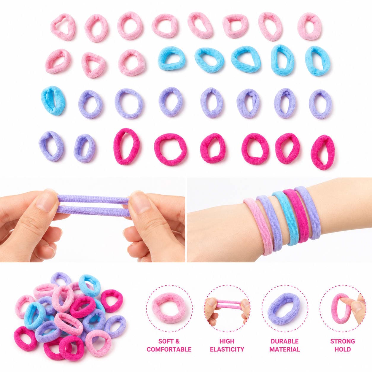 Kids Soft Mini Hair Rubber Bands for Girls | Multicolor Stretchable Elastic Ponytail Hair Ties | Pack of 40 — view 1
