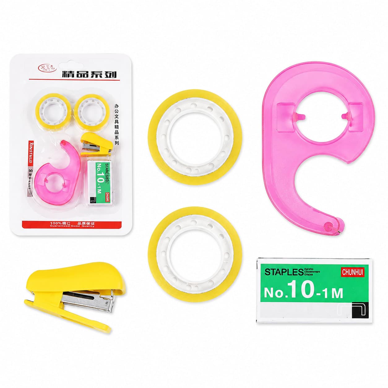 Mini Stationery Kit Set with Stapler, 2 Transparent Tape Rolls, Tape Dispenser & Staple Pins | Office, School & Home Supplies (5 Pieces) — view 1