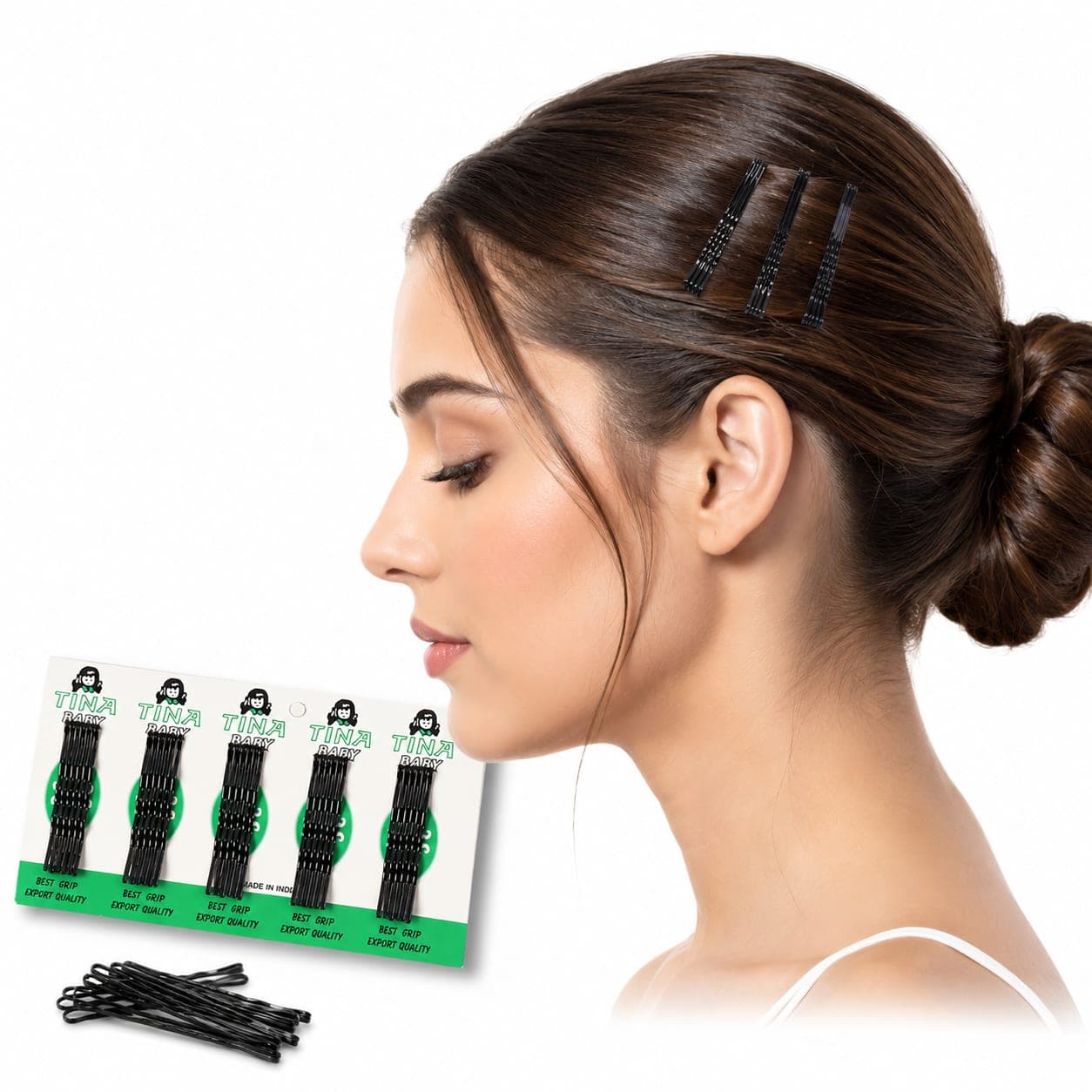 Pack of 5 Black Bobby Pins for Women & Girls | Strong Metal Hair Pins | Everyday Hair Styling Accessories — thumbnail 3