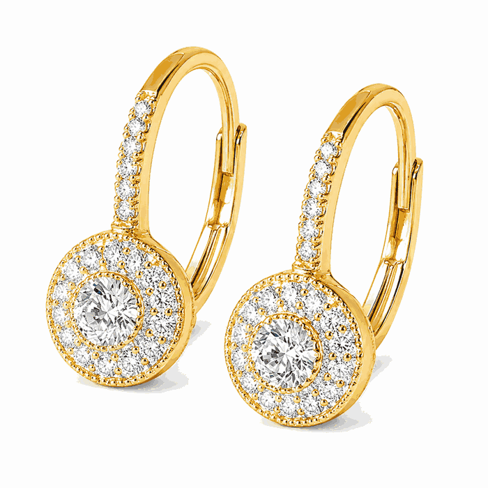 Gold-Tone Round Halo Crystal Hoop Earrings for Women & Girls | Elegant Leverback Earrings — view 1