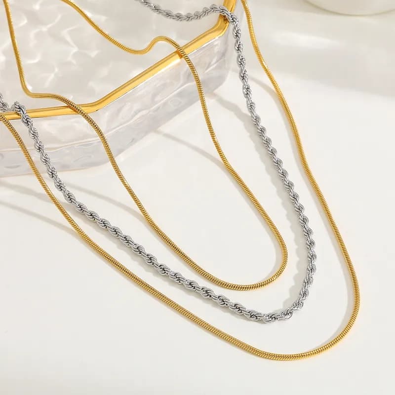 Layered Gold & Silver Snake Chain Necklace for Women & Girls | Dual-Tone Multi-Layer Fashion Necklace — thumbnail 3