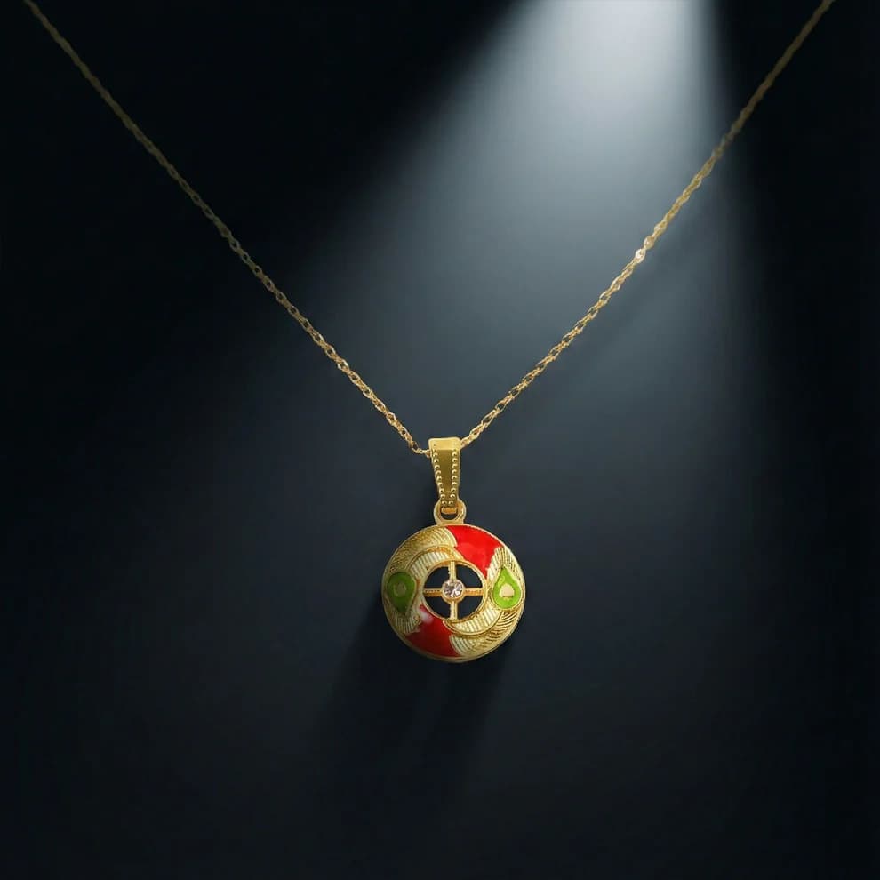 Gold Plated Round Enamel Pendant Necklace for Women & Girls | Designer Circular Charm Chain | Lightweight Daily Wear Fashion Jewelry — view 1