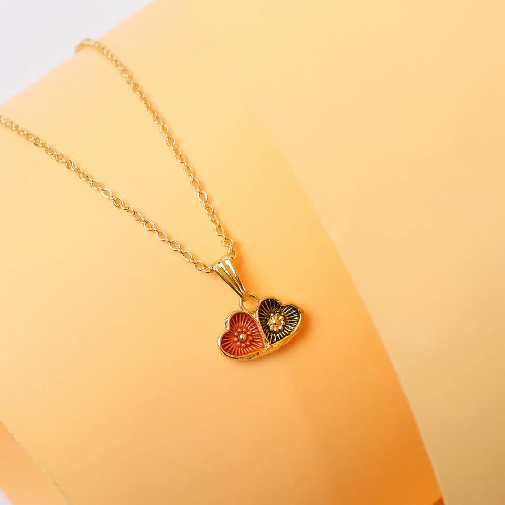 Gold Plated Double Heart Pendant Necklace for Women & Girls | Elegant Heart Charm Chain Necklace | Lightweight Daily Wear Fashion Jewelry — thumbnail 3
