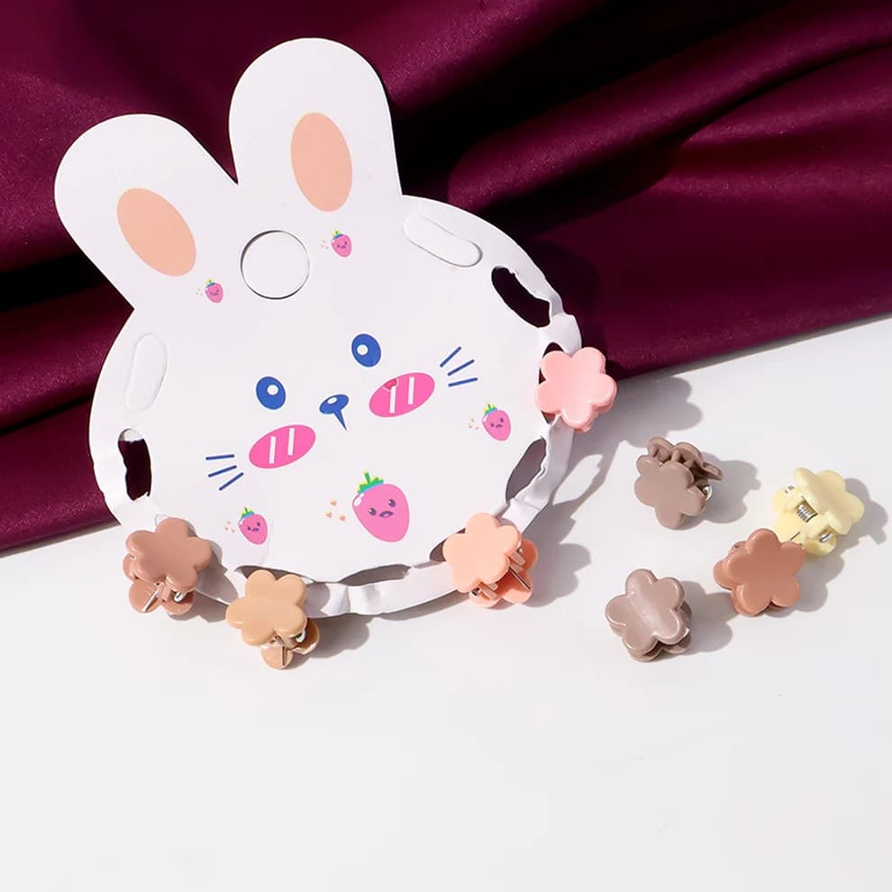 Pack of 10 Cute Bunny Mini Claw Hair Clips for Girls | Multicolor Flower Hair Clutcher Clips | Small Hair Accessories — thumbnail 3