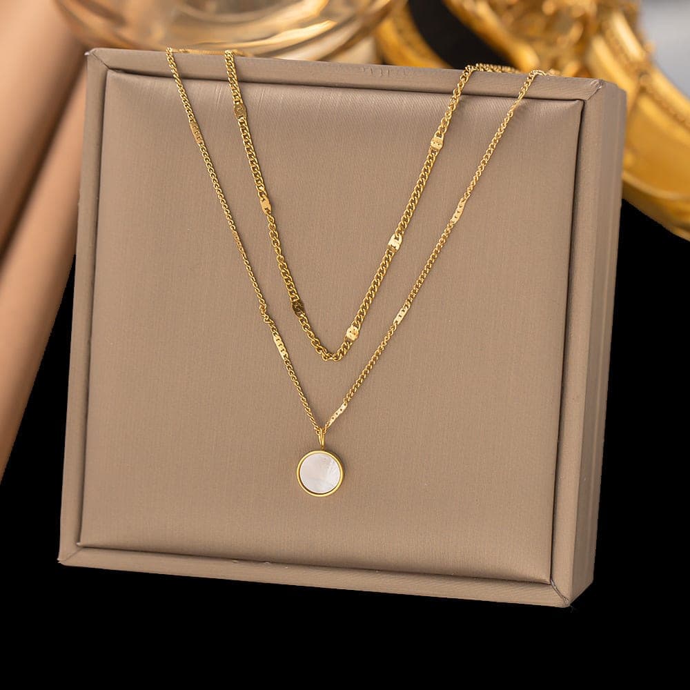 Gold Plated Double Layer Coin Pendant Necklace for Women & Girls | Minimalist Korean Style Fashion Necklace | Pack of 1 — view 1