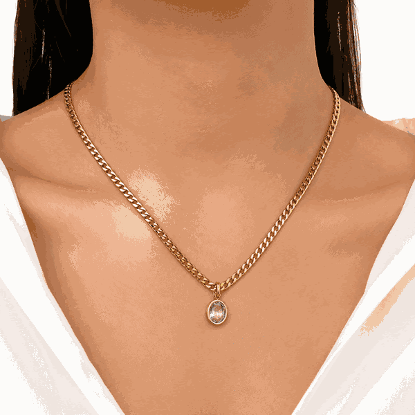 Gold-Tone Cuban Link Chain Necklace with Crystal Pendant for Women & Girls | Minimalist Fashion Jewelry — view 1