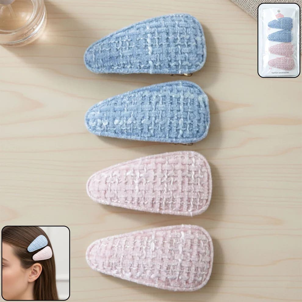 Textured Snap Hair Clips for Girls | Fabric Covered Tic Tac Hair Pins | Pack of 4 — view 1