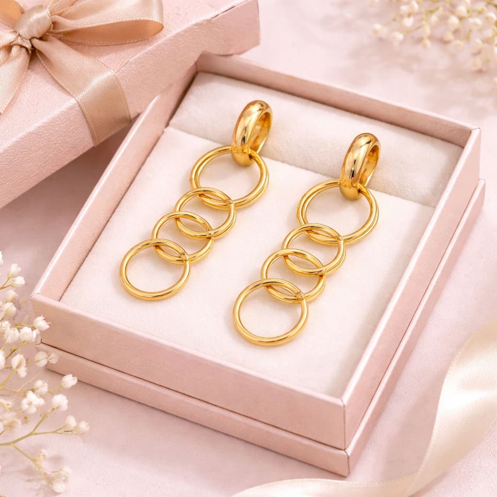 Shrigarika Rose Gold Multi Hoop Drop Earrings for Women & Girls | Lightweight Geometric Dangle Earrings | Stylish Fashion Jewelry — thumbnail 3