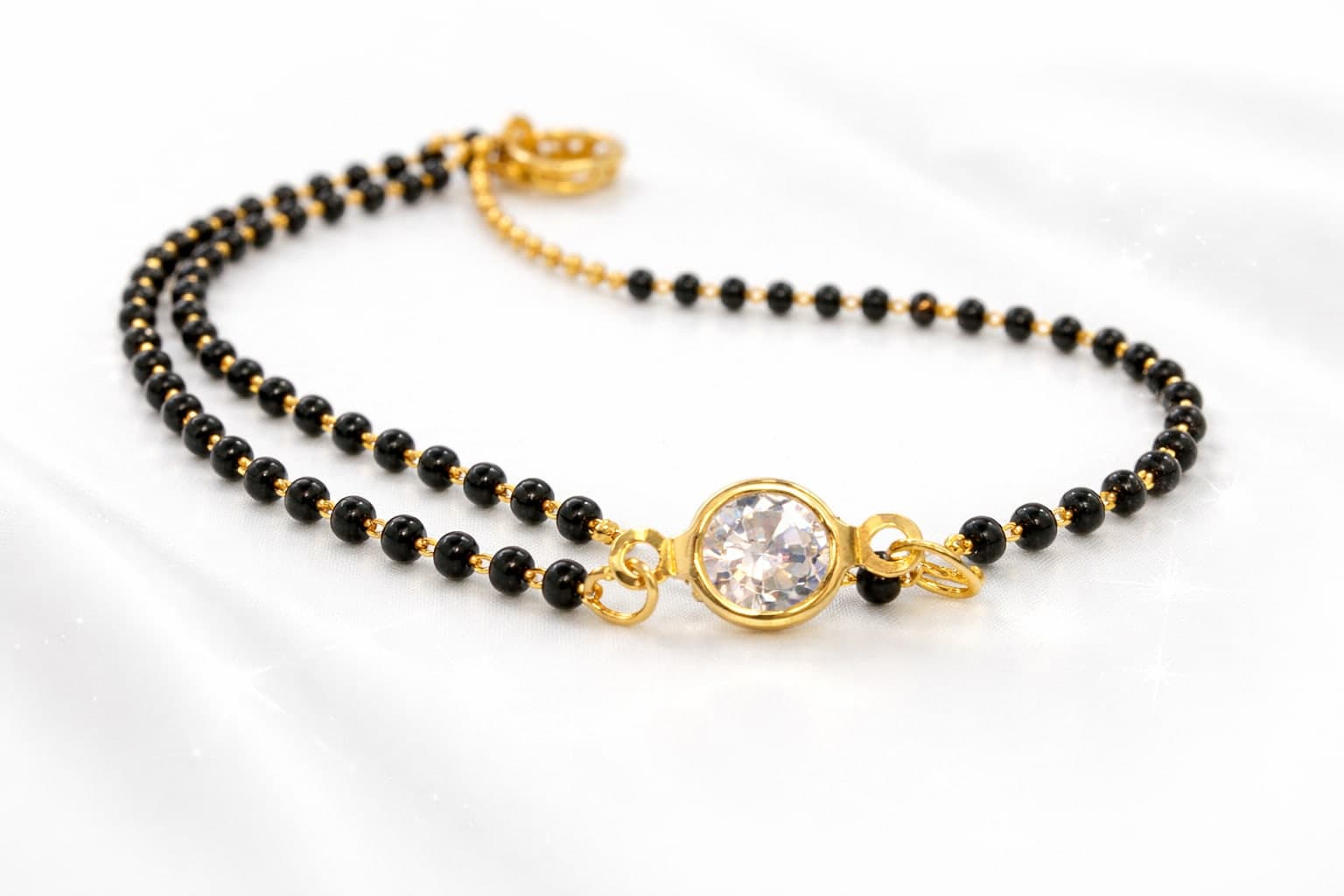 Gold Plated Solitaire Crystal Mangalsutra for Women | Minimalist Black Bead Traditional Necklace — view 1
