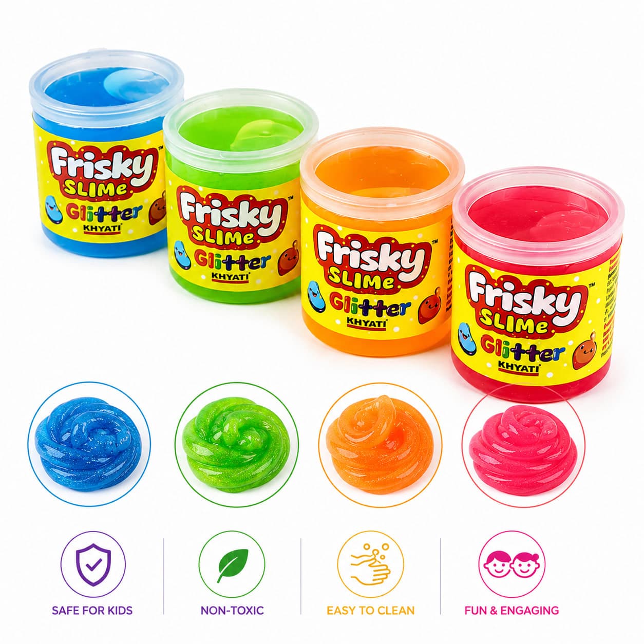 Pack of 4 Glitter Slime for Kids | Soft Stretchy Crystal Slime Toy | Non-Sticky Colorful Sensory Play Slime | DIY Stress Relief Slime Combo — thumbnail 4