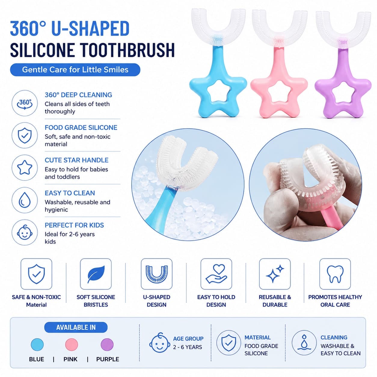Baby Finger Toothbrush Silicone Teether Brush with Star Handle – Pack of 3 | 360° Soft Gum Cleaner | BPA Free Infant Oral Care Toothbrush for Babies & Toddlers — thumbnail 2