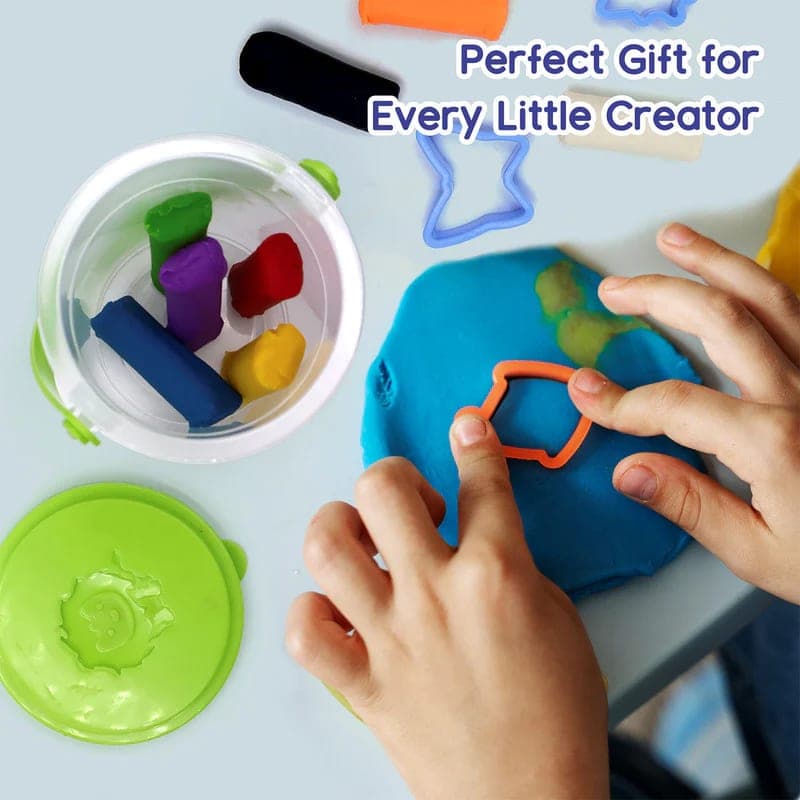 Kids Color Modeling Clay Bucket Set with Moulds | 10 Color Soft DIY Play Dough Kit | Creative Learning Toy (Pack of 1) — thumbnail 4