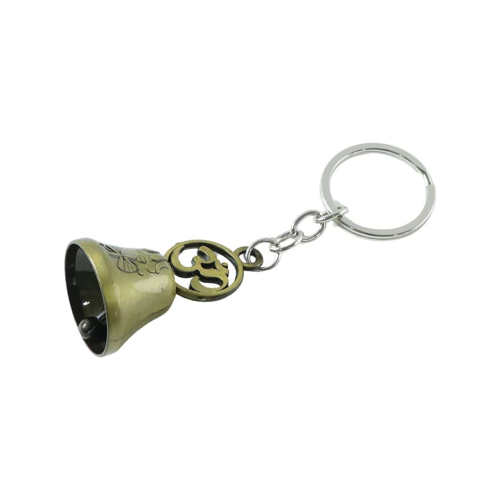 Vintage Brass Finish Bell Keychain with Om Symbol | Metal Lucky Key Ring for Car, Bike, Home & Office Keys | Decorative Religious Key Holder — view 1