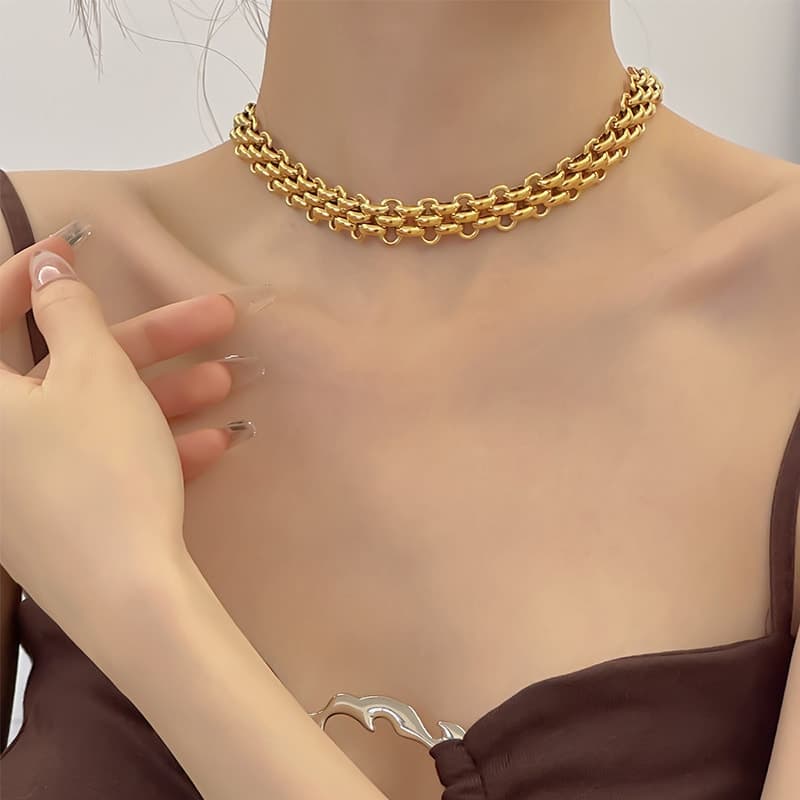 Gold Plated Cuban Link Choker Necklace for Women & Girls | Trendy Chunky Chain Fashion Necklace | Pack of 1 — view 1