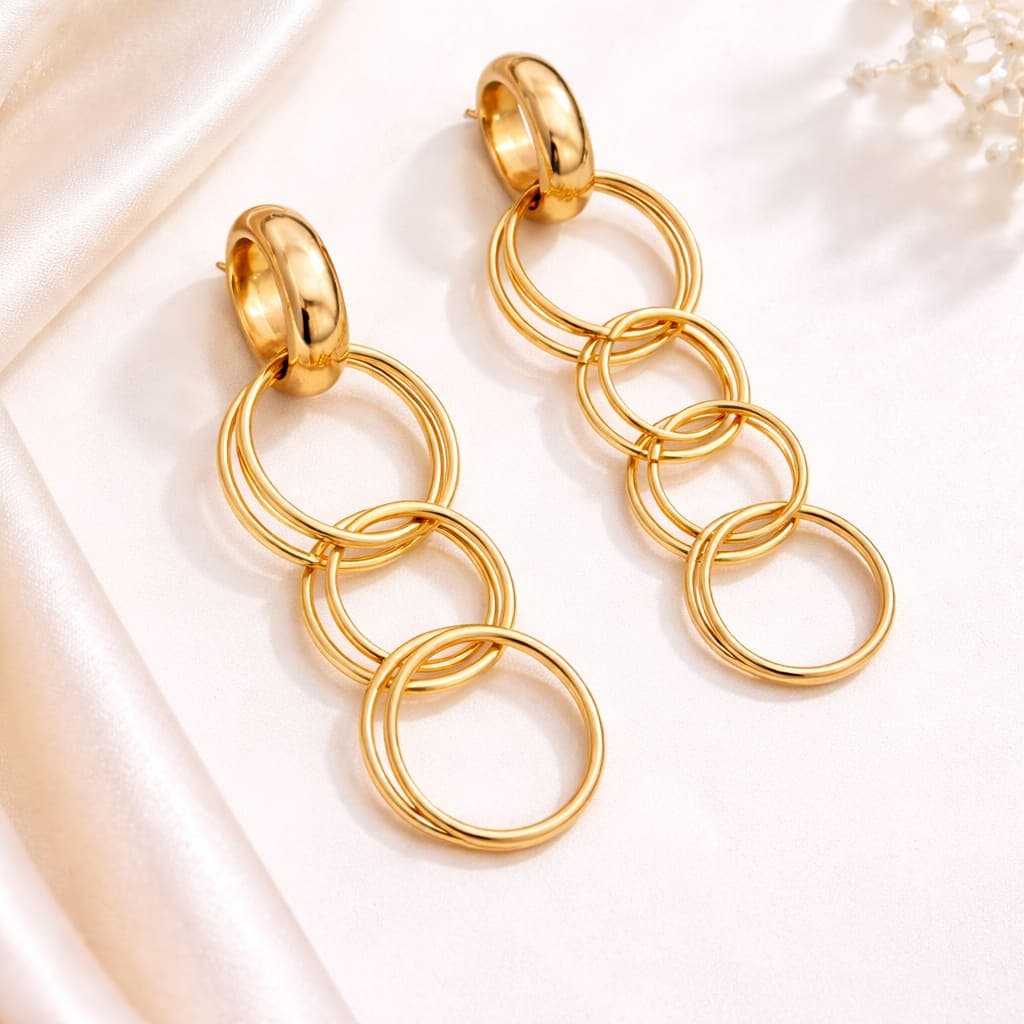 Shrigarika Rose Gold Multi Hoop Drop Earrings for Women & Girls | Lightweight Geometric Dangle Earrings | Stylish Fashion Jewelry — thumbnail 2