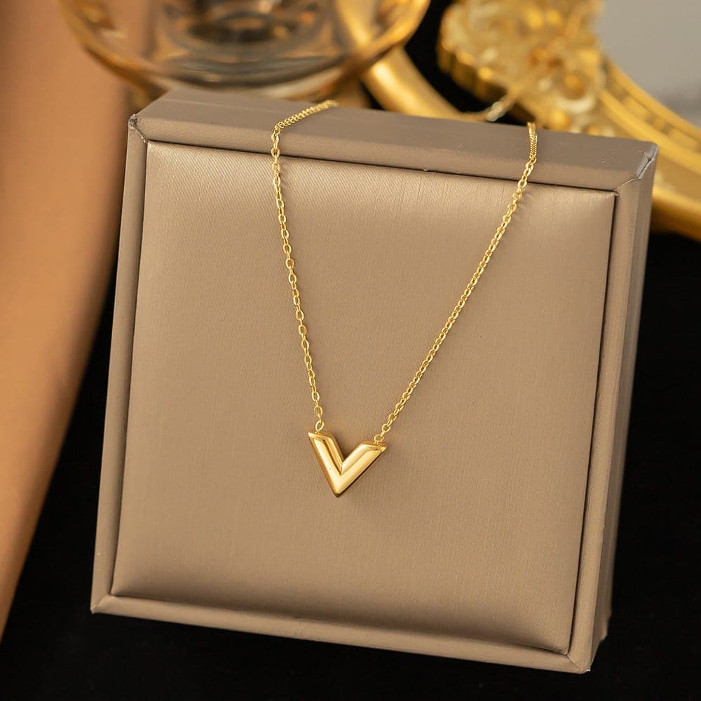 Gold Plated V Shape Pendant Necklace for Women & Girls | Minimalist Korean Style Fashion Chain | Pack of 1 — view 1