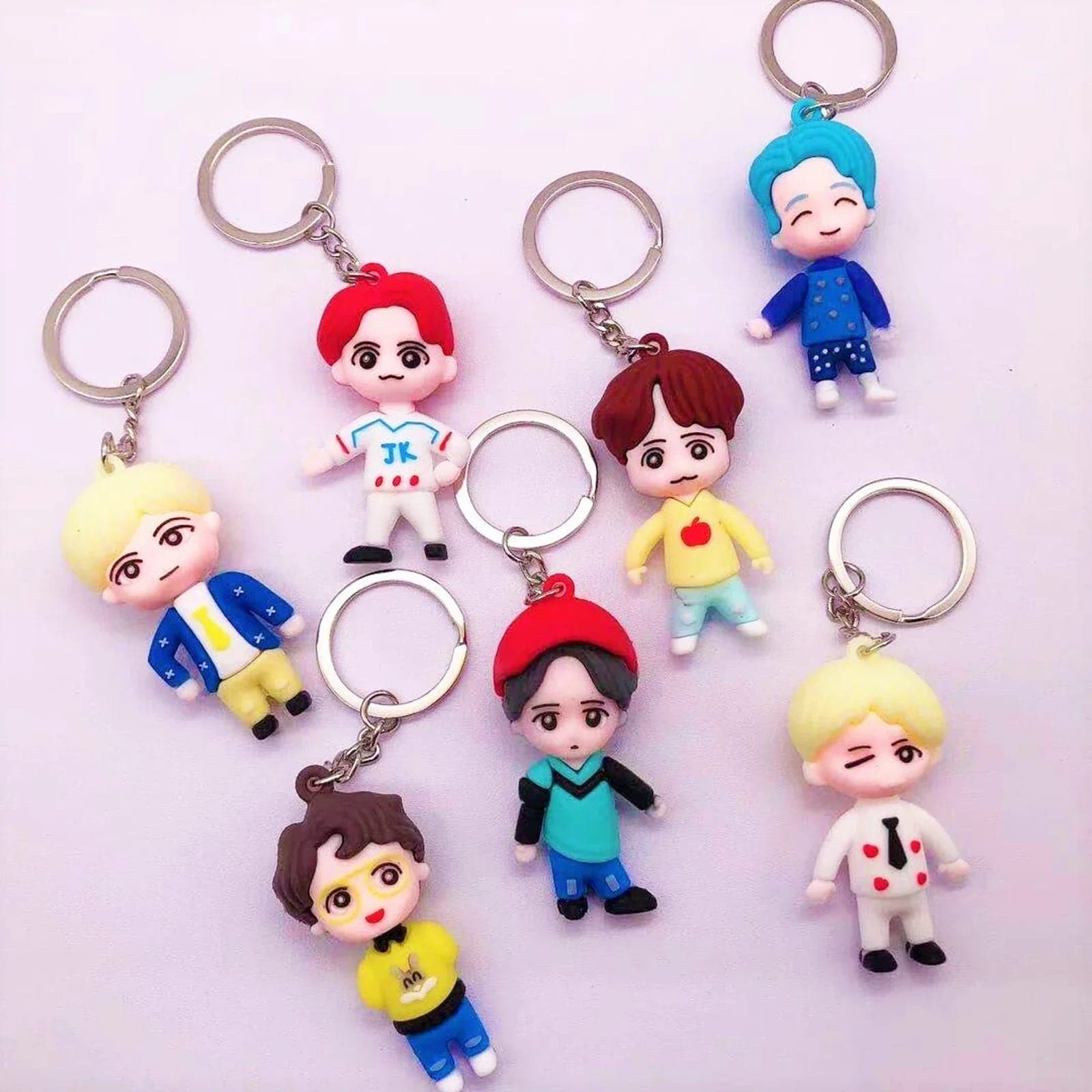 Cute Cartoon Couple Keychain Set for Boys & Girls | Soft PVC Hanging Key Ring for Keys, Bags & Backpacks | Pack of 8 Pieces — thumbnail 3
