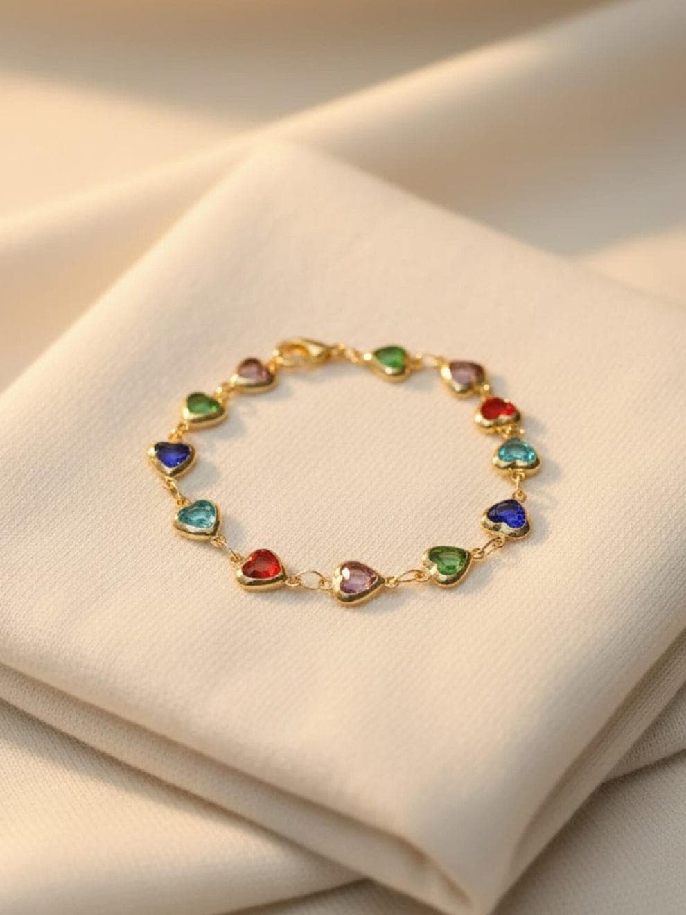 Multicolor Heart Charm Bracelet for Women | Gold Plated Adjustable Link Bracelet | Fashion Jewelry — view 1