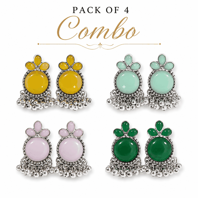 Pack of 4 Oxidised Jhumka Earrings Combo for Women & Girls | Multicolor Traditional Drop Earrings Set | Ethnic Fashion Jewellery — wholesale price India