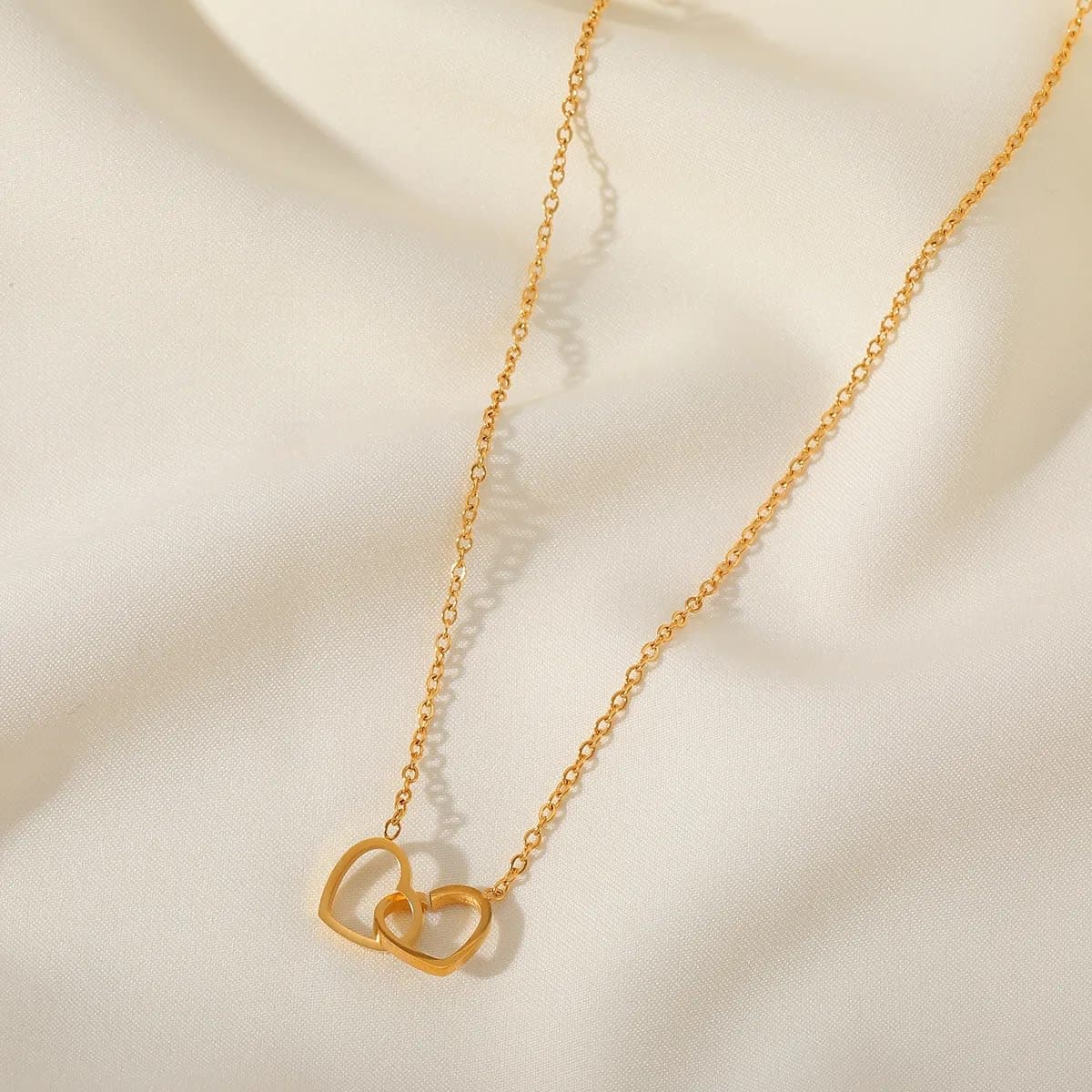 Gold Plated Double Heart Pendant Necklace for Women & Girls | Minimalist Korean Style Fashion Chain | Pack of 1 — view 1
