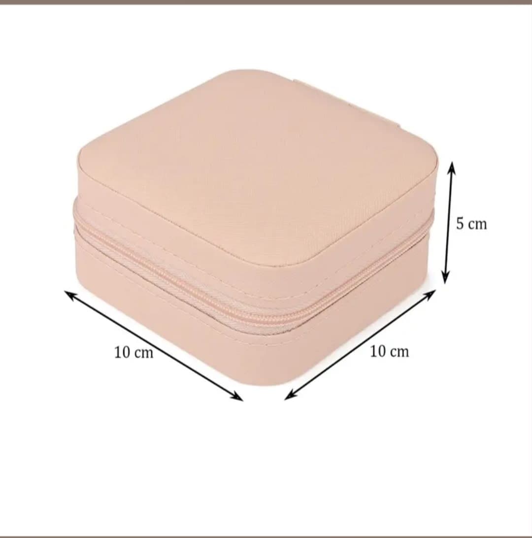 Portable Travel Jewelry Organizer Box with Zipper | PU Leather Ring, Earring & Necklace Storage Case | Beige | 1 Pc — thumbnail 4