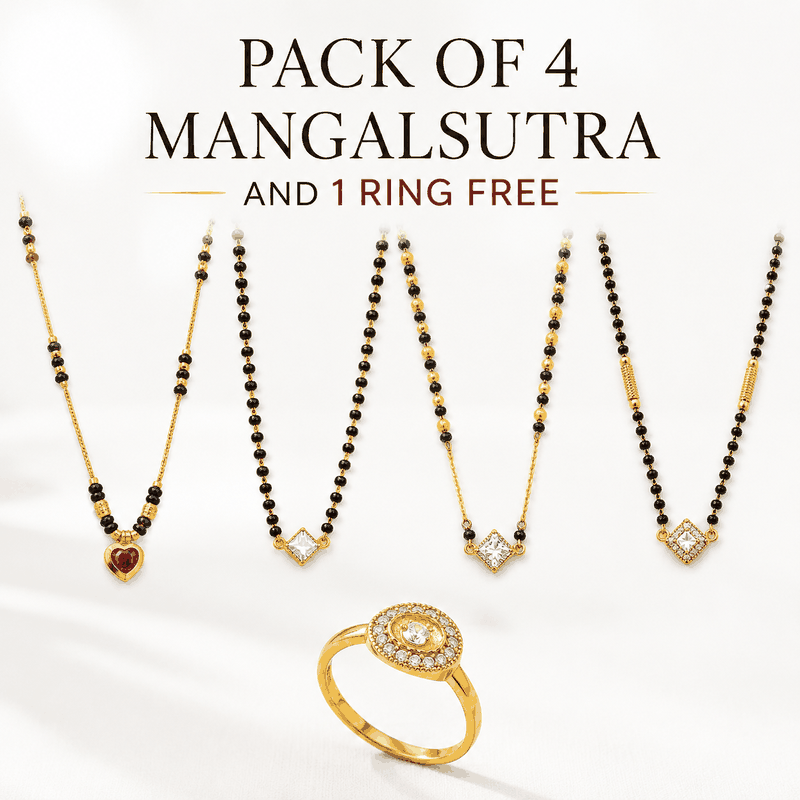 Pack of 4 Traditional Mangalsutra Combo with 1 Free Ring for Women | Black Bead Gold Plated Mangalsutra Necklace Set | Daily Wear & Festive Jewellery — thumbnail 3