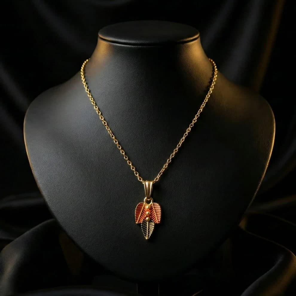 Gold Plated Leaf Pendant Necklace for Women & Girls | Elegant Fashion Chain Necklace | Lightweight Daily Wear Jewelry — thumbnail 3