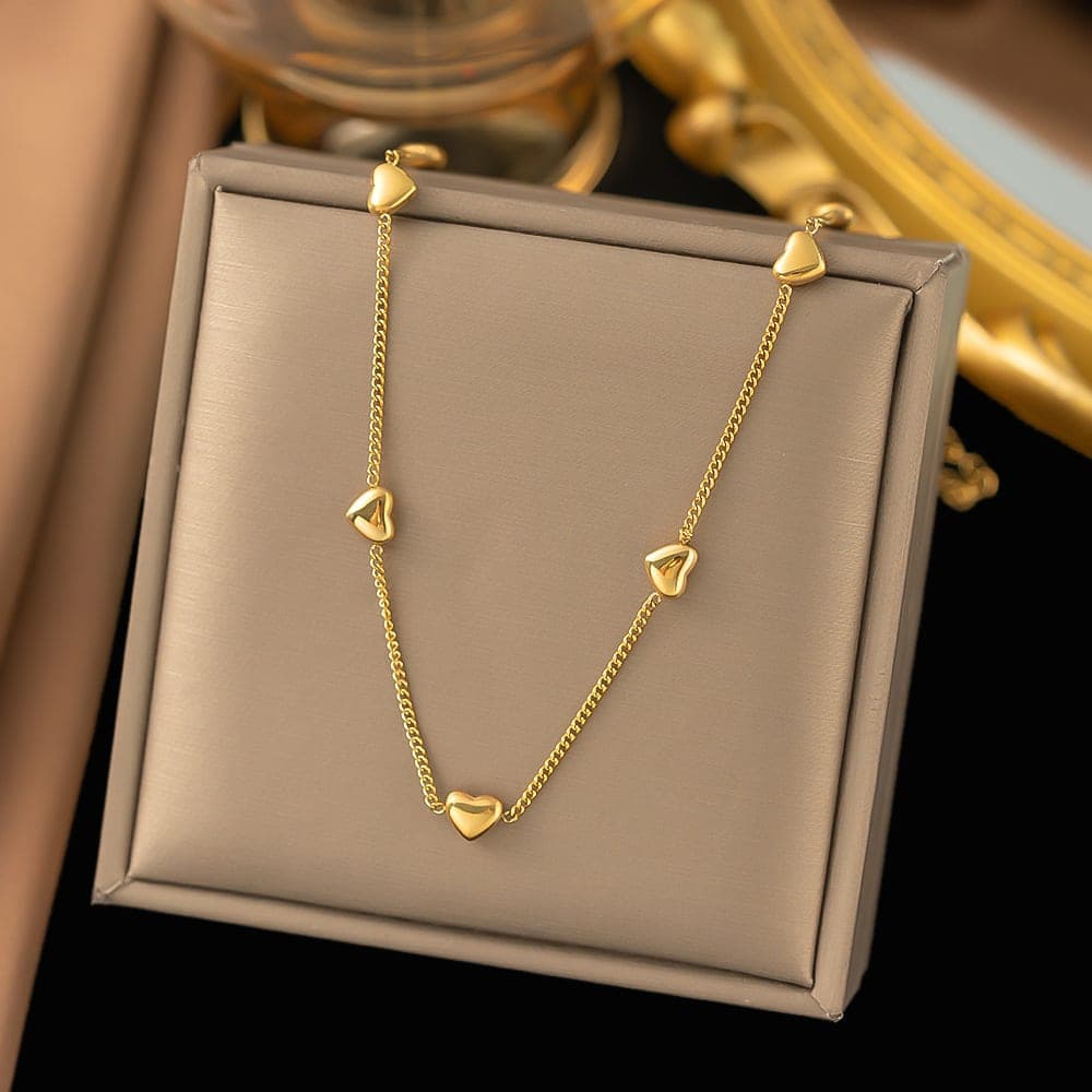 Gold Plated Heart Bead Chain Necklace for Women & Girls | Minimalist Everyday Fashion Necklace | Pack of 1 — view 1