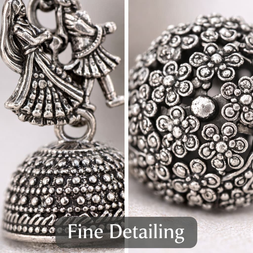 Kashmiri Jhumka Combo Pack of 3 for Women & Girls | Oxidised Silver Traditional Earrings Set | Korean Style Stud & Jhumka Earrings | Lightweight Ethnic Party Wear Jewellery Combo | Daily Wear, Festive & Gift Collection — thumbnail 3