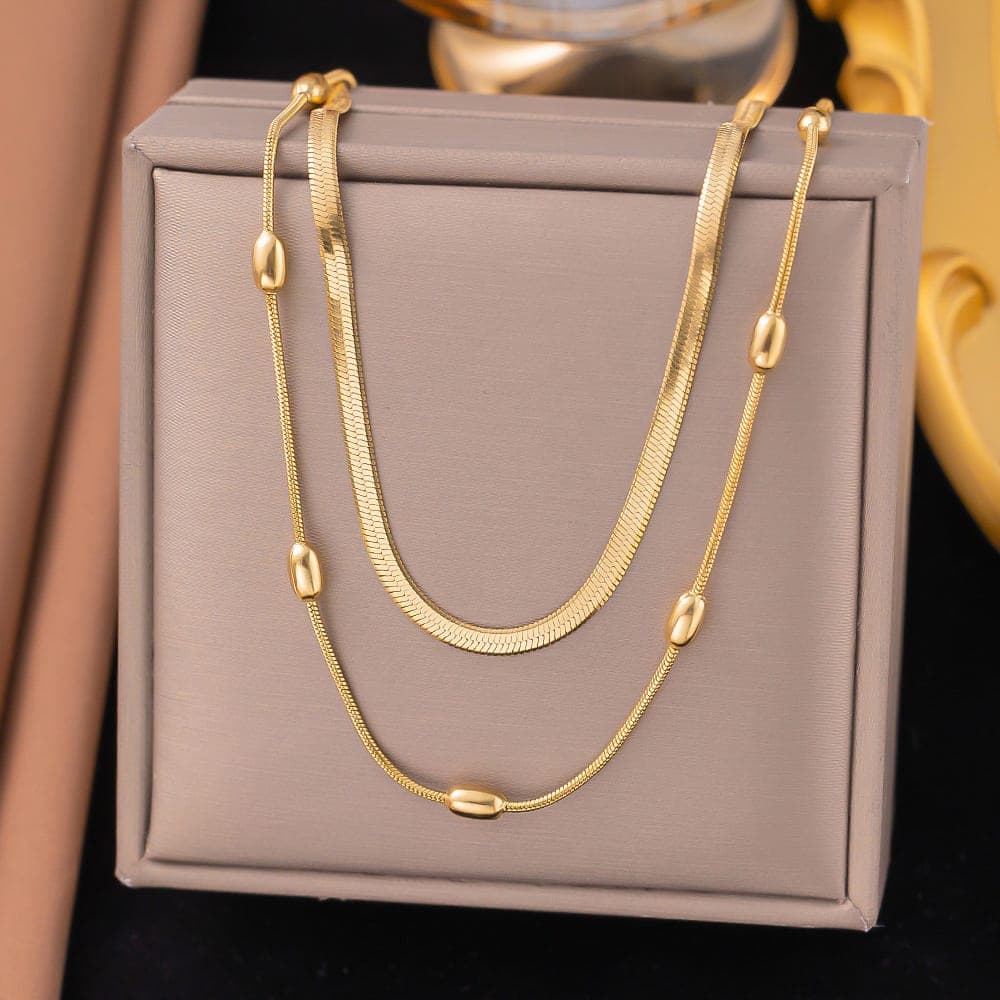 Gold Plated Layered Snake Chain Necklace for Women & Girls | Minimalist Korean Style Fashion Necklace | Pack of 1 — view 1