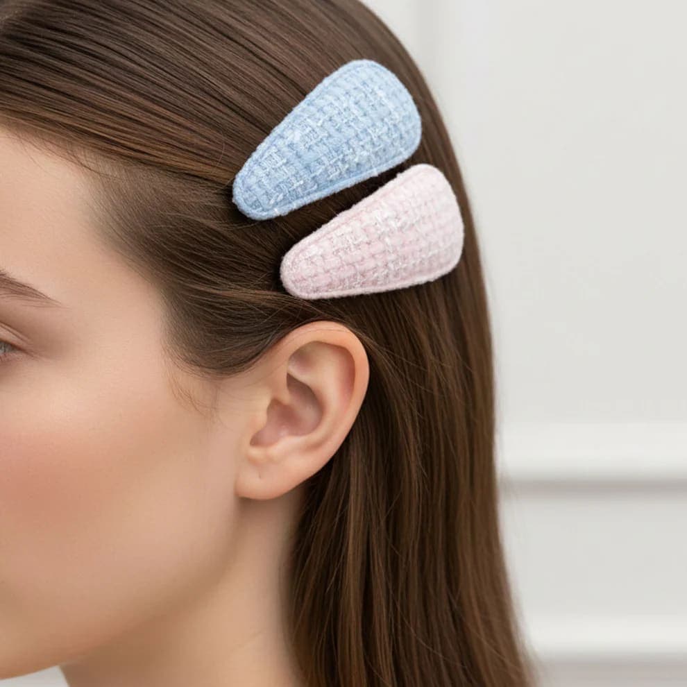 Textured Snap Hair Clips for Girls | Fabric Covered Tic Tac Hair Pins | Pack of 4 — thumbnail 2