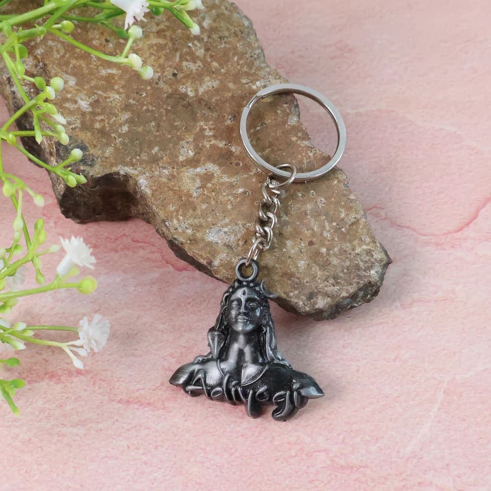 Adiyogi Shiva Metal Keychain | Mahadev Key Ring for Car, Bike, House & Office Keys | Spiritual Key Holder | Antique Finish — thumbnail 3