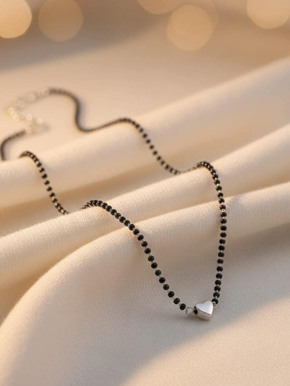 Black Beaded Heart Mangalsutra for Women | Gold Plated Adjustable Mangalsutra Necklace — view 1