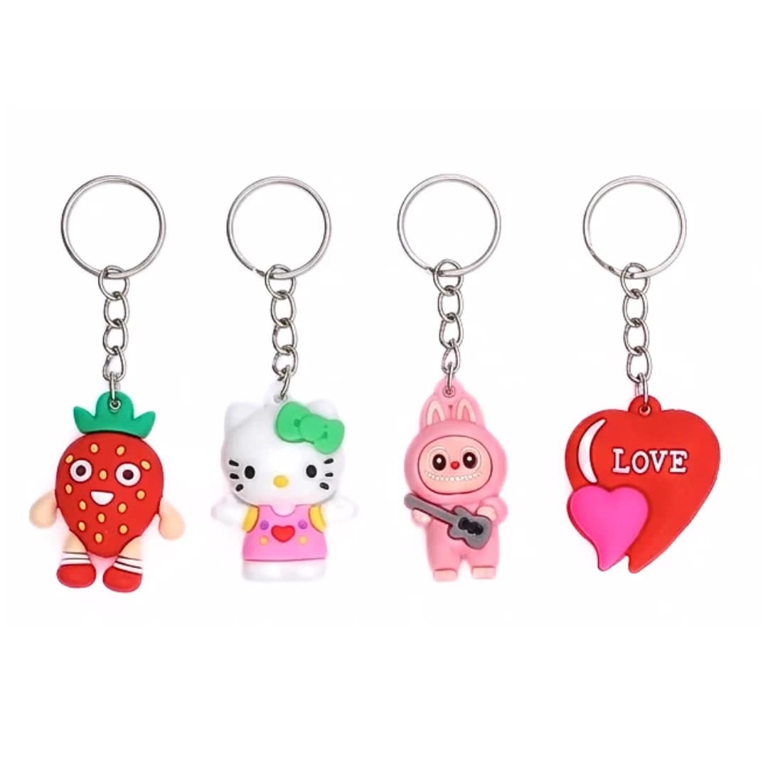 Cute Cartoon PVC Keychain Set | Soft Rubber Key Ring for Keys, Bags & Backpacks | Random Assorted Designs | Pack of 4 — thumbnail 2