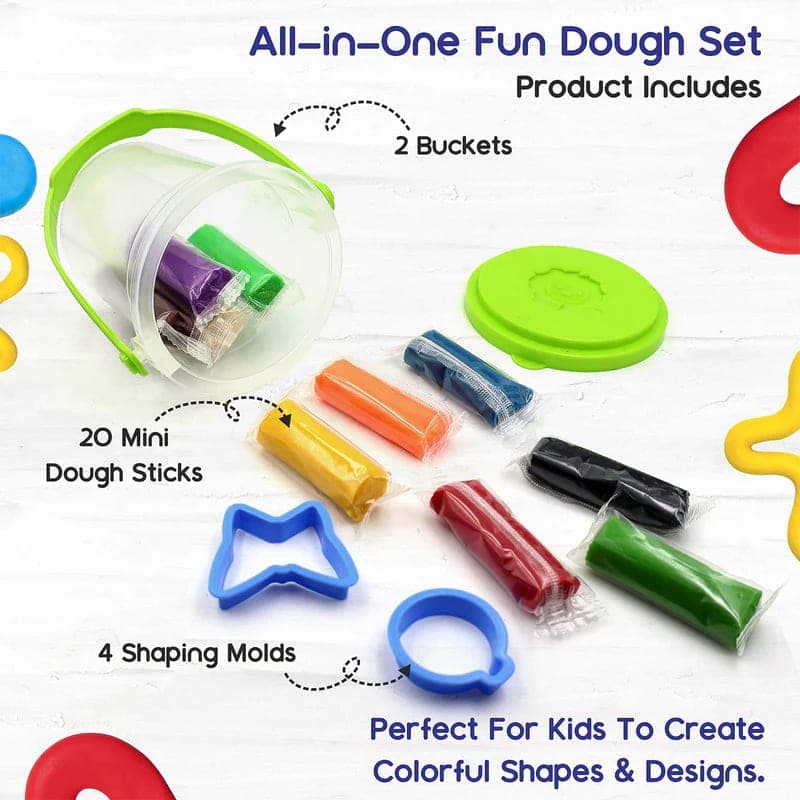 Kids Color Modeling Clay Bucket Set with Moulds | 10 Color Soft DIY Play Dough Kit | Creative Learning Toy (Pack of 1) — thumbnail 2