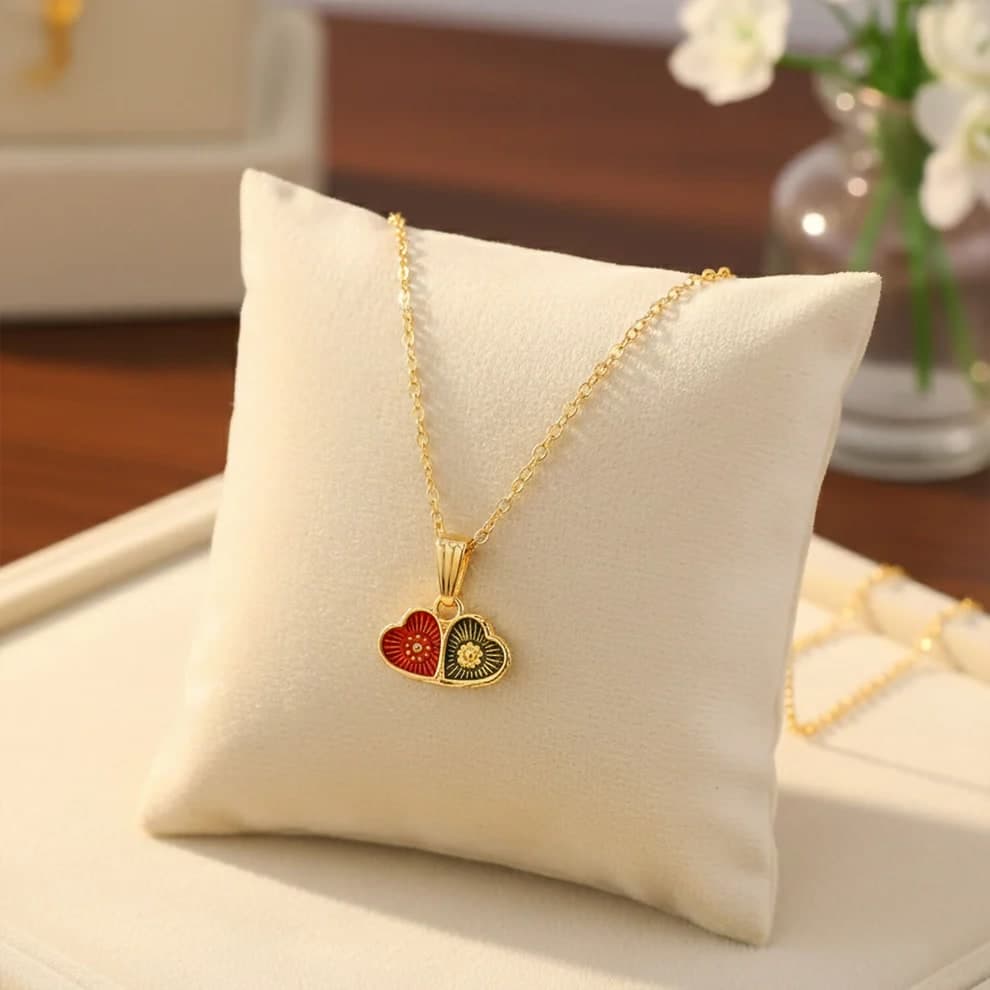 Gold Plated Double Heart Pendant Necklace for Women & Girls | Elegant Heart Charm Chain Necklace | Lightweight Daily Wear Fashion Jewelry — view 1