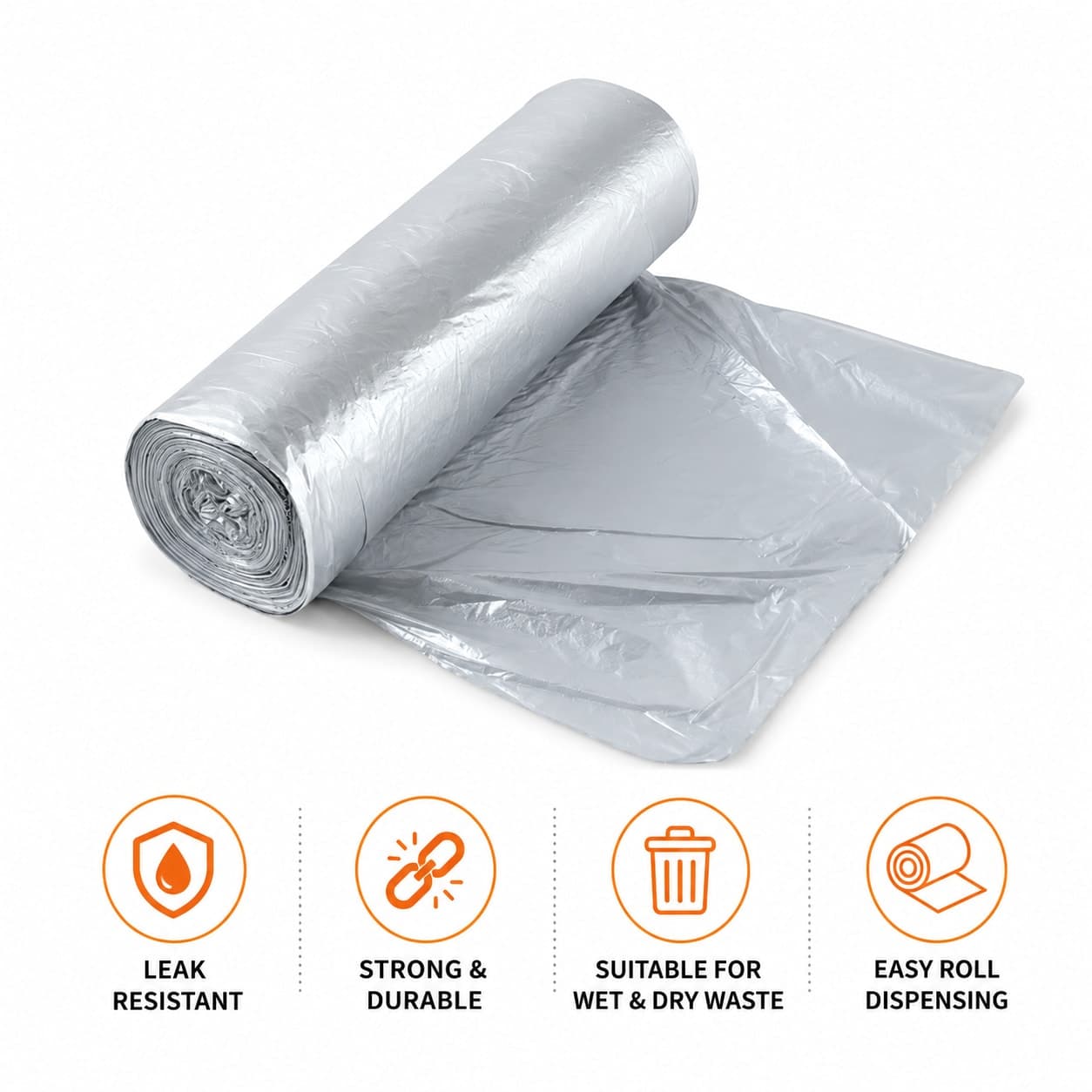 Disposable Garbage Bags Roll 45×55 cm – Pack of 6 Rolls | Leakproof Kitchen Dustbin Trash Bags | Strong Multipurpose Waste Disposal Bags — thumbnail 3
