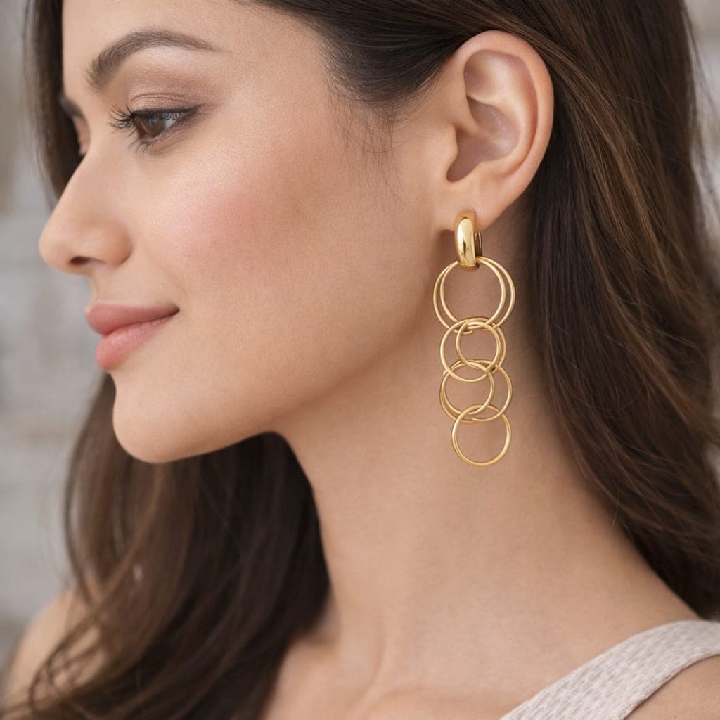 Shrigarika Rose Gold Multi Hoop Drop Earrings for Women & Girls | Lightweight Geometric Dangle Earrings | Stylish Fashion Jewelry — thumbnail 4