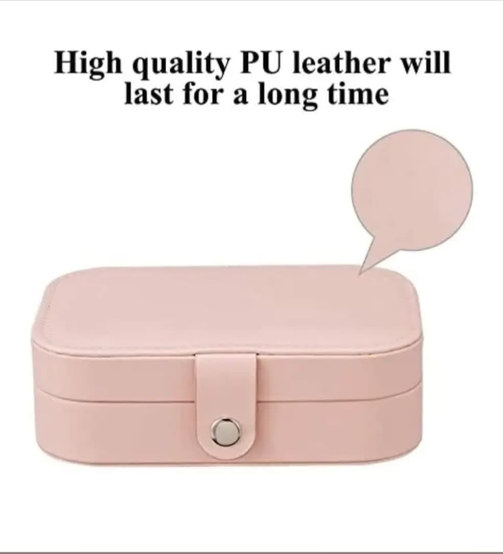 Portable PU Leather Travel Jewelry Organizer Box with Ring Holder, Earring Storage & Necklace Hooks | Pink | 1 Pc — thumbnail 3